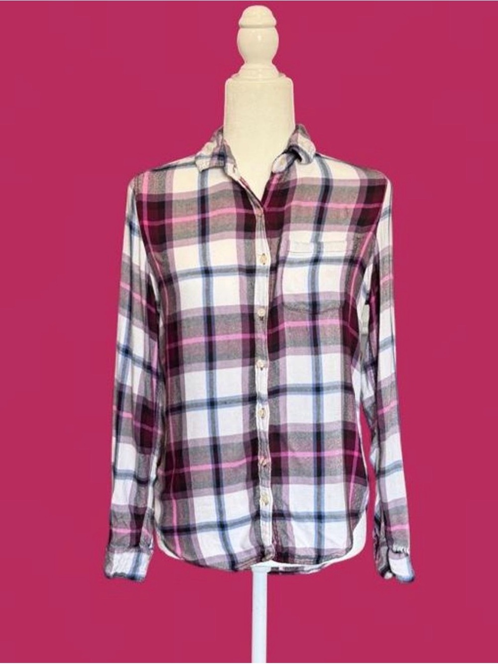 Soft Grunge Plaid Flannel in white and plum purple by Aeropostale
